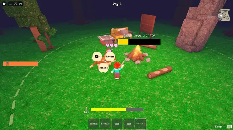 Player interacting with tamed animal showing command options