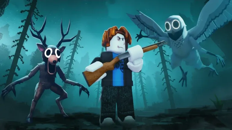 Game cover art showing forest survival scene with children