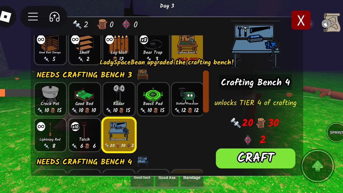 Crafted Map item showing forest locations