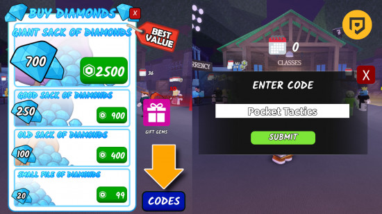 99 Nights in the Forest game screenshot showing code redemption interface