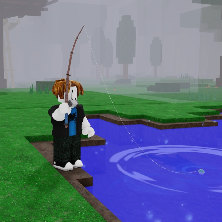 Player fishing on a pond with his rod