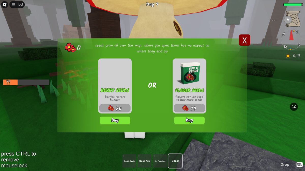Fairy trader interface and seed selection in 99 Nights in the Forest