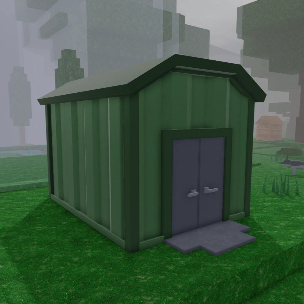 Armory shed with weapon racks