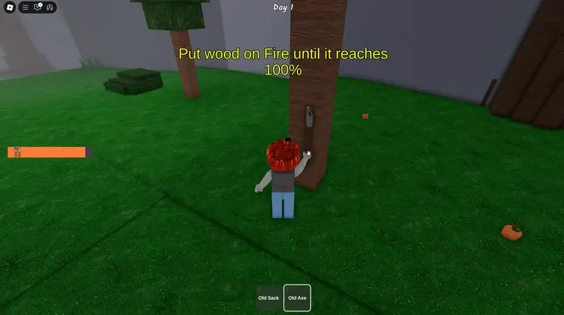 Collecting logs in the starting area of 99 Nights in the Forest