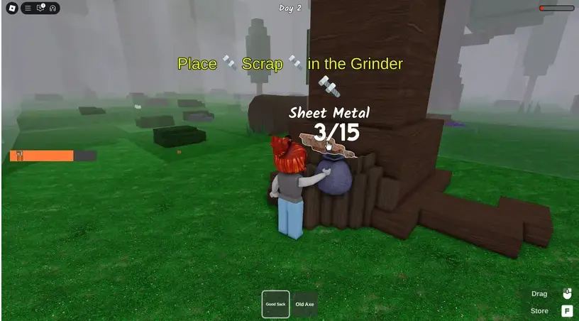 Searching for metal items like broken fans and bolts in 99 Nights in the Forest