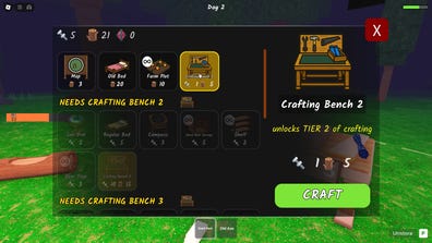 Crafting Bench 2 interface showing required materials