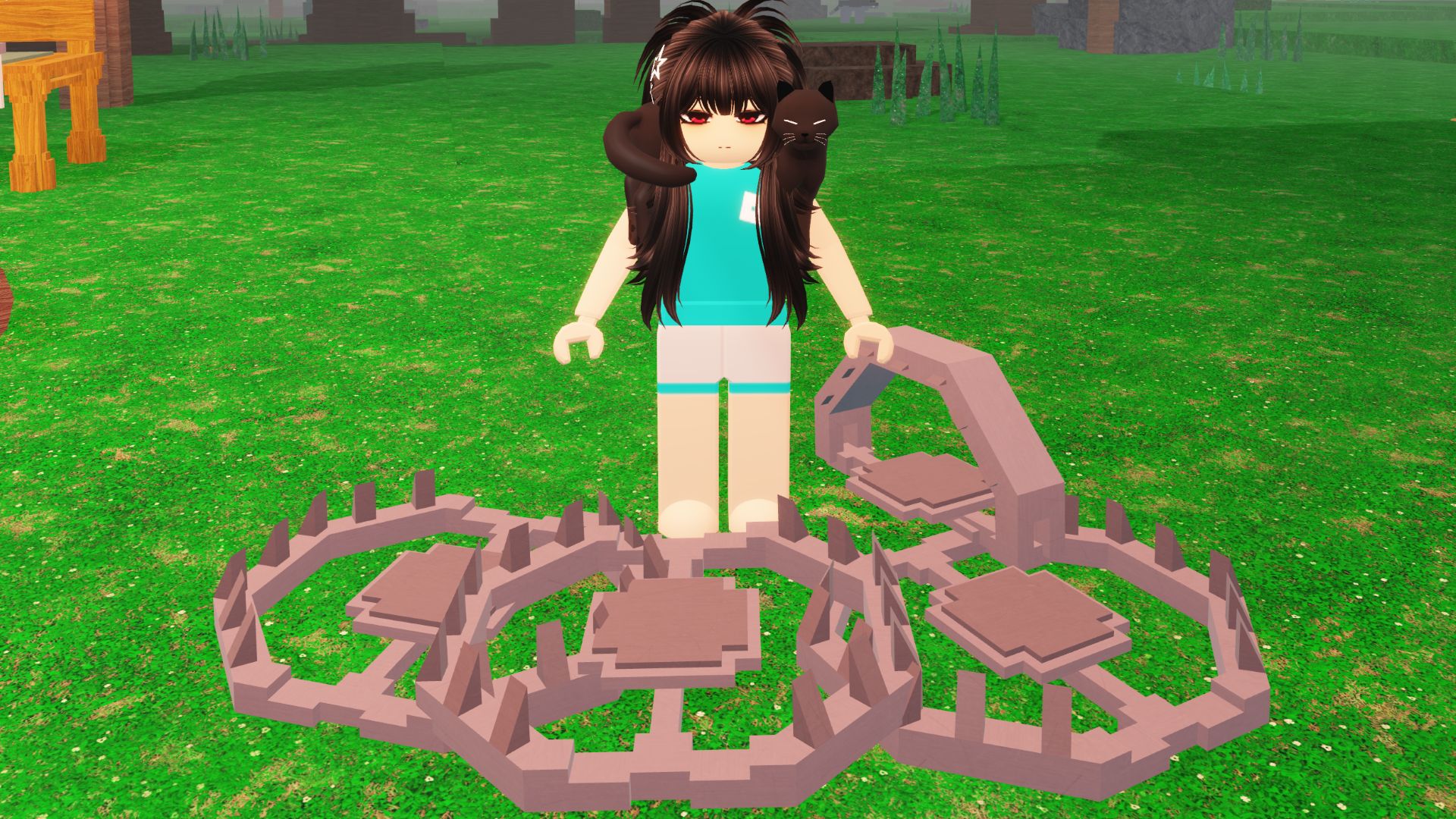 Player character celebrating survival achievement in forest setting