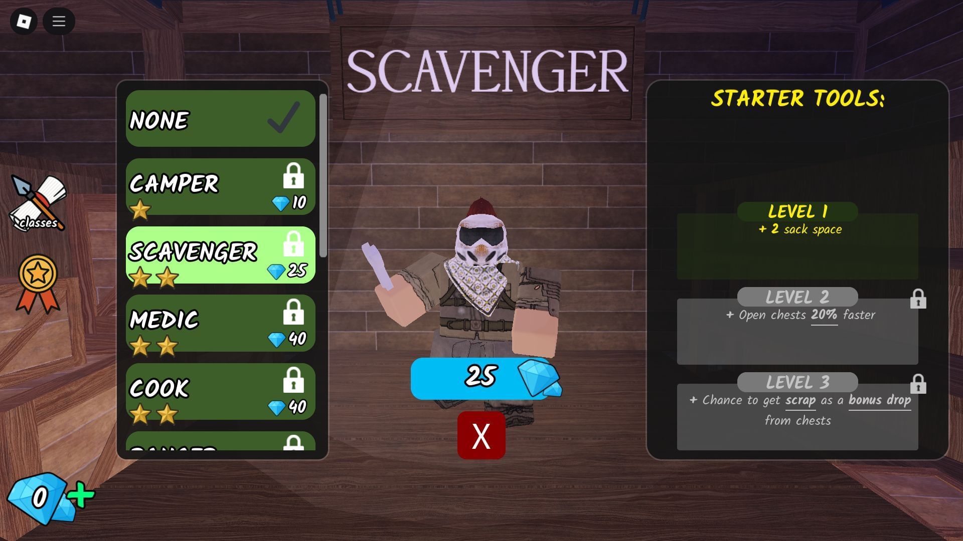 Scavenger class character opening chest for scrap